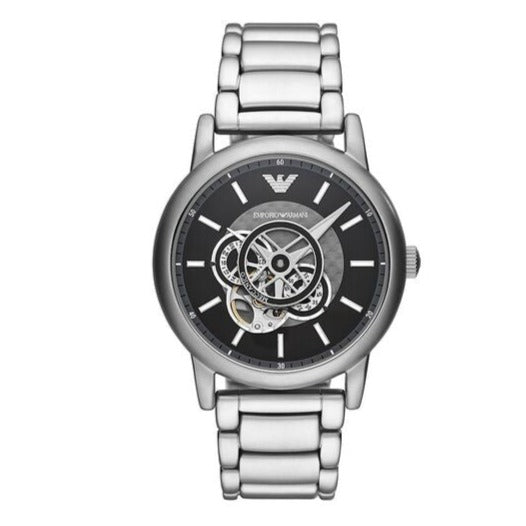 Emporio Armani Meccanico Automatic Skeleton Black Dial Silver Steel Strap Watch For Men - AR60021 - Image 8